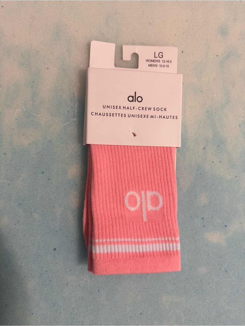 Unisex Half-Crew Sock in Pink with White Stripe